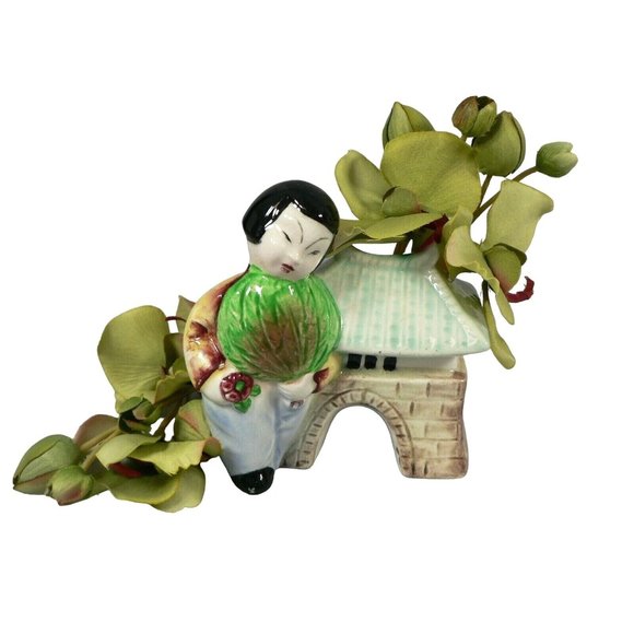 Asian Pocket Planter Japan Hand Painted Chop Marked - Picture 8 of 12